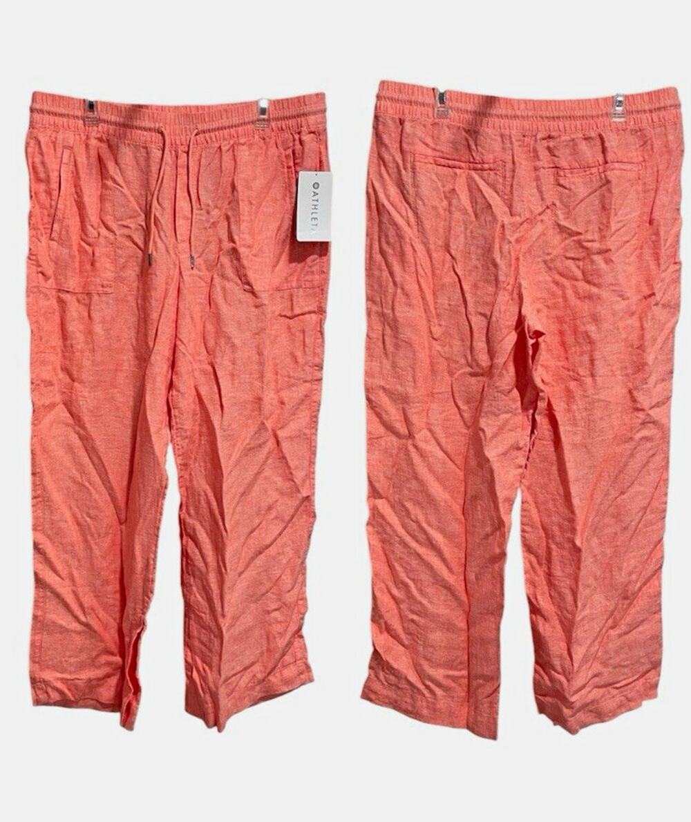 Athleta Womens Retreat Linen Wide Leg Pants 16 Sunset Glow Coral Pink Lagenlook